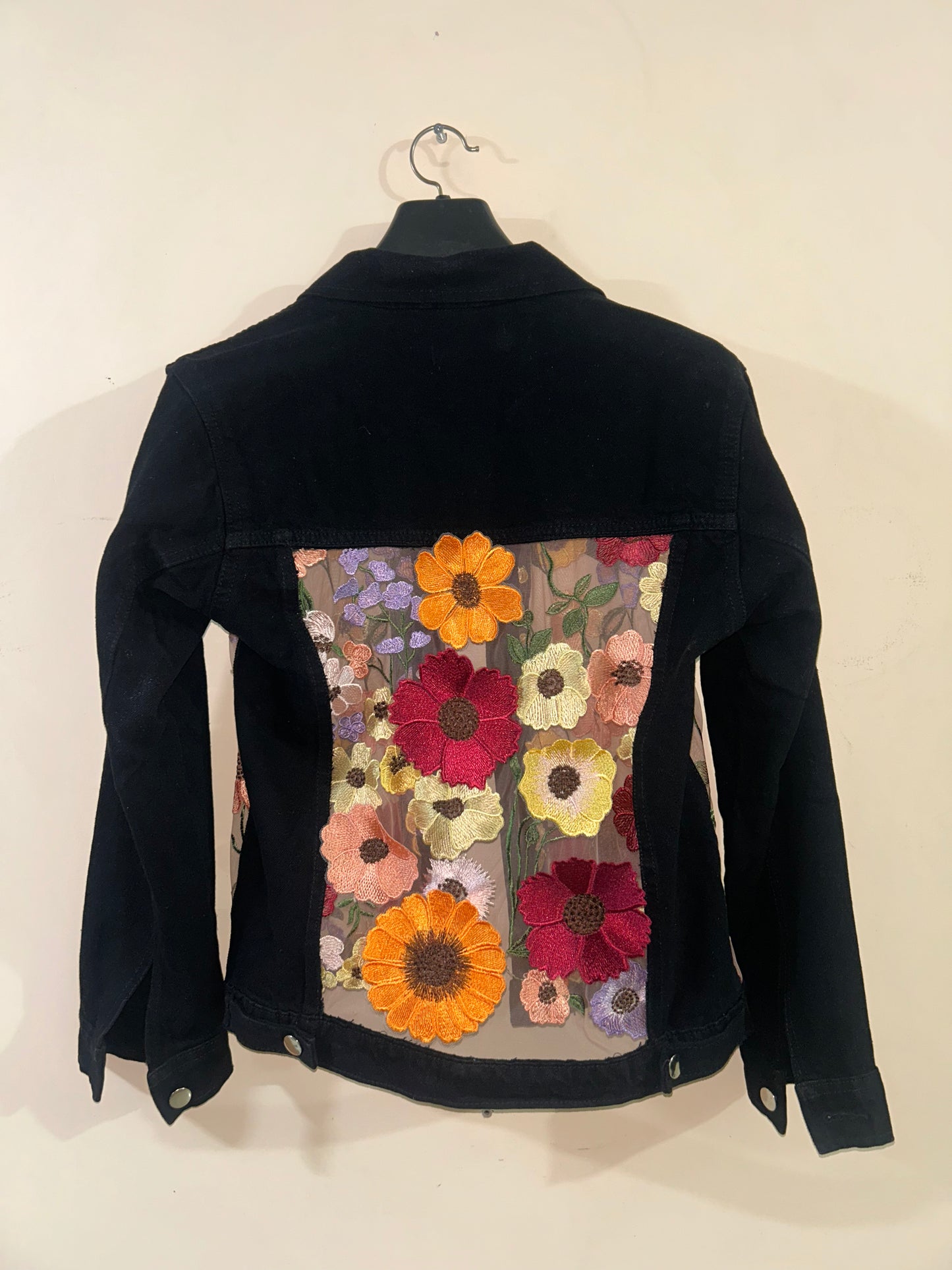 Black Denim & Peach Floral Jacket