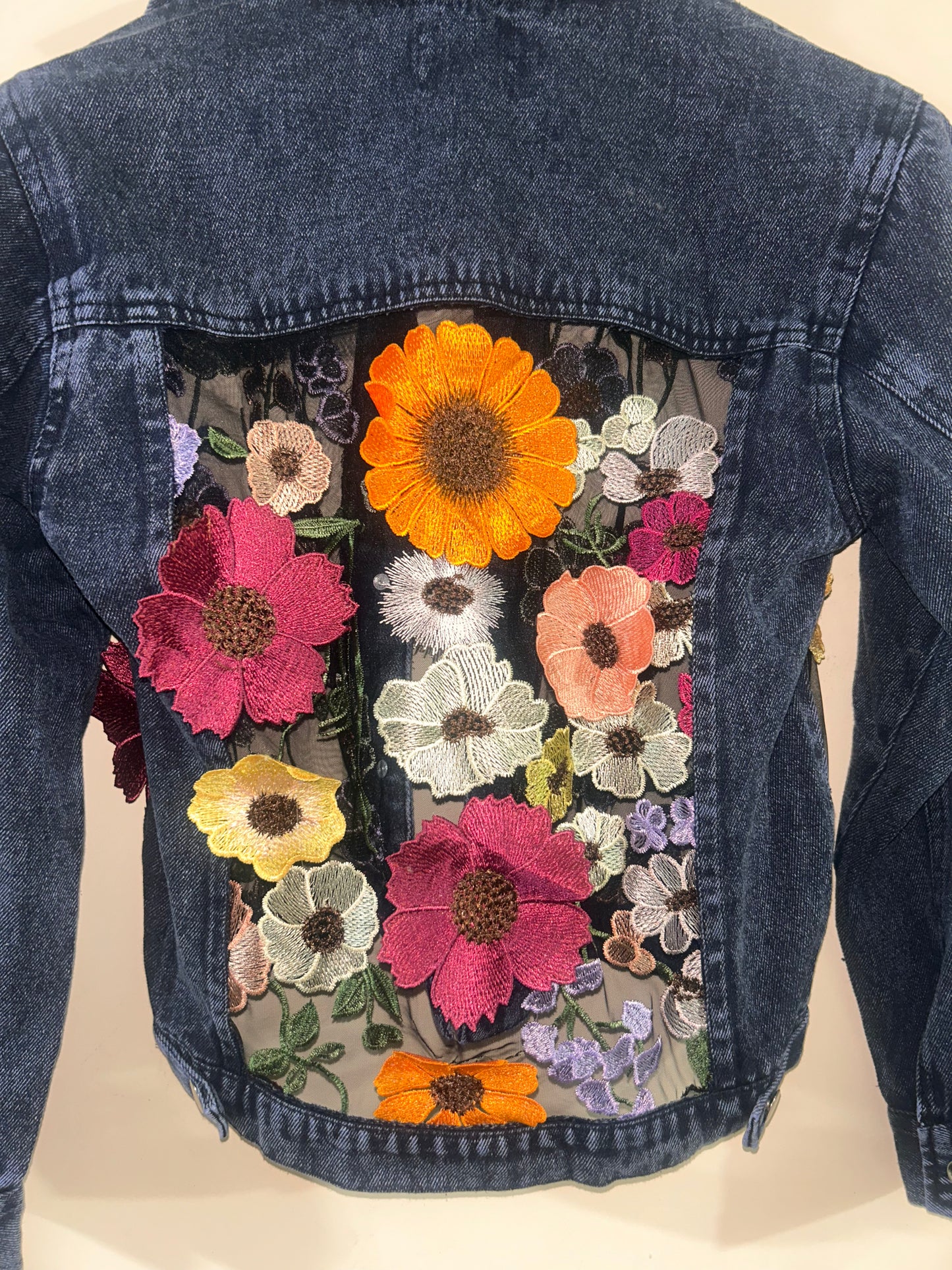 Chic Floral Mesh Denim Jacket